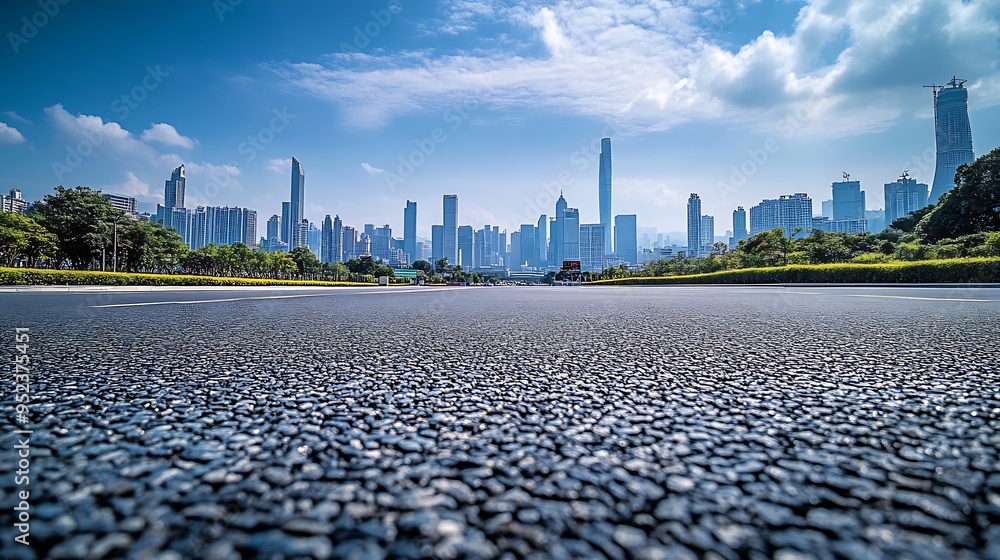 Poster asphalt road square and city skyline with modern buildings scenery in shenzhen panoramic view : gene