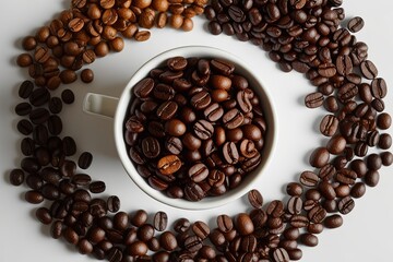 Top View of Diverse Coffee Beans on Clean White Background