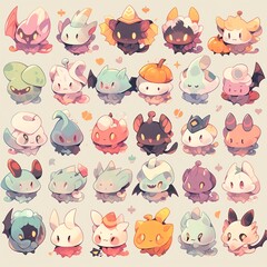 Obraz premium A colorful collection of adorable animated creatures with various designs, showcasing their playful and whimsical nature.
