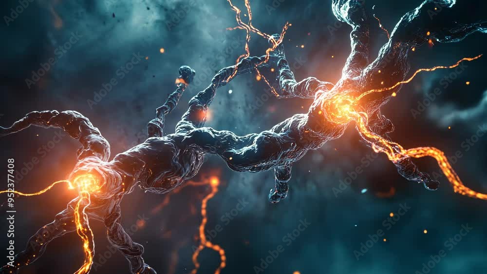 Poster exploring the vibrant connections within neural networks showcasing glowing synaptic activity in a d