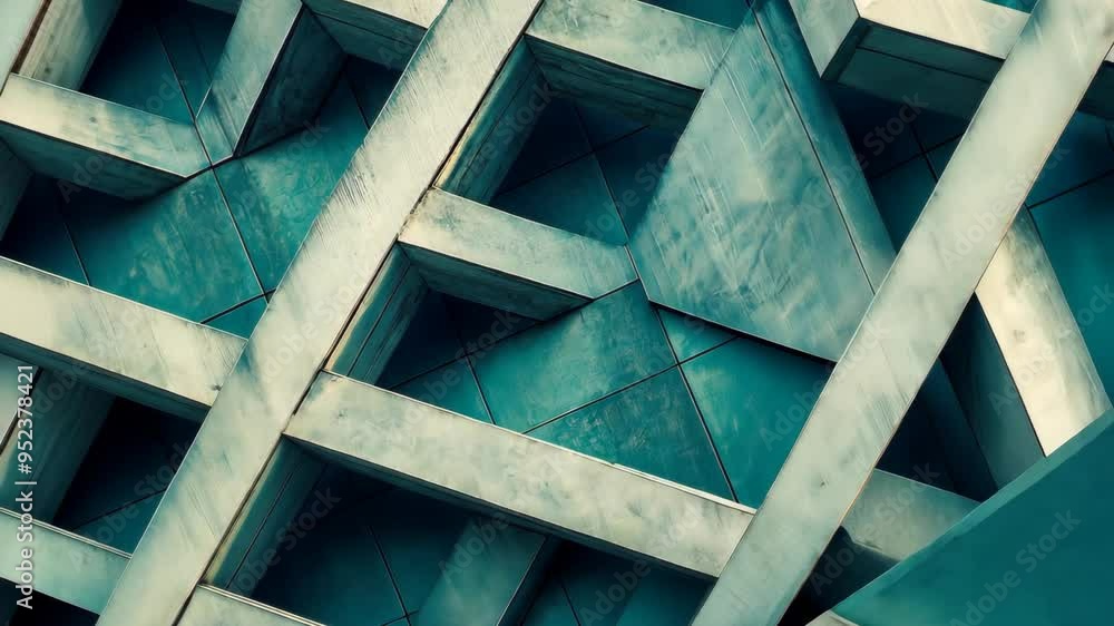 Poster exploring modern architectural design with geometric patterns in urban building structures