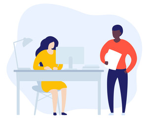 people working in the open office illustration