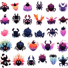 Obraz premium A vibrant assortment of whimsical spider and insect illustrations, perfect for creative projects and spooky themes.
