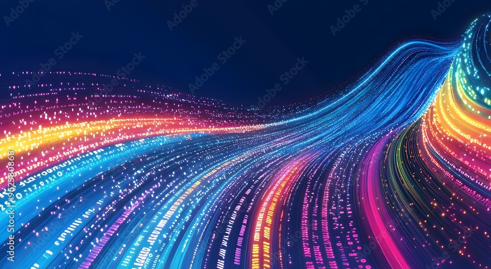 Poster flowing data streams representing innovative technology in vibrant colors
