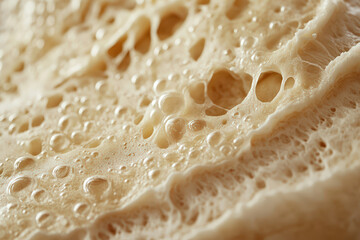 Close-up of frothy yeast fermentation showcasing bubbles and texture, ideal for culinary or brewing themes.