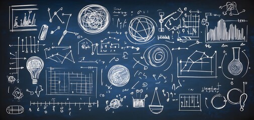 Blackboard Filled with Mathematical Equations and Quantum Physics Symbols Showcasing the Beauty of Geometry and Data Analytics