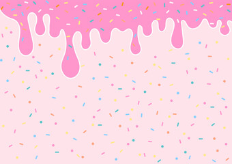Paper pink liquid and colorful sprinkles background