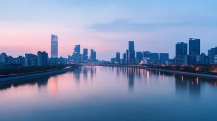Fototapeta premium City Skyline Reflection at Dusk