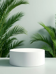 product display empty white podium in studio with leaves