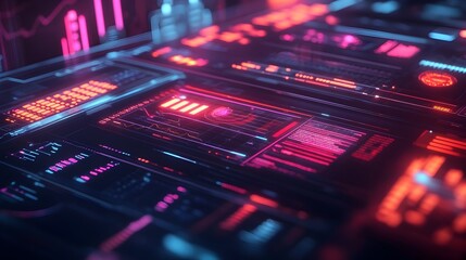 Futuristic AI Powered Digital Interface with Sleek Data Visualization and Neon Accents