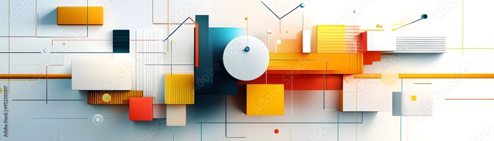 Poster abstract geometric design with colorful shapes and lines.