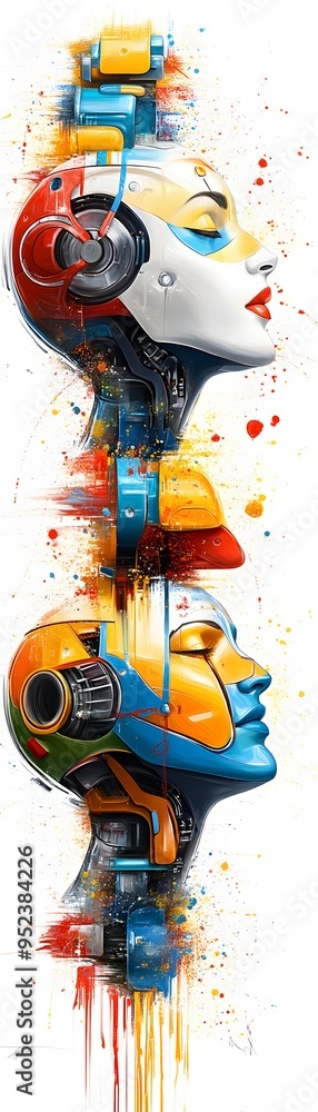 Poster Abstract Robotic Faces with Colorful Splashes.