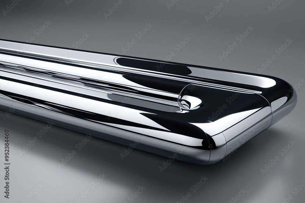 Poster futuristic three dimensional metallic design with curved chrome lines