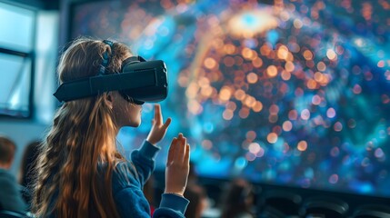 Futuristic Virtual Classroom with Immersive VR Experience and Holographic Presentation