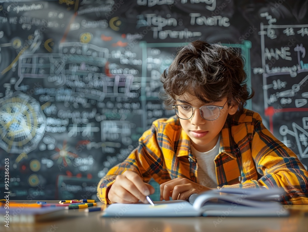 Poster student participating in online math competition solving problems on digital platform