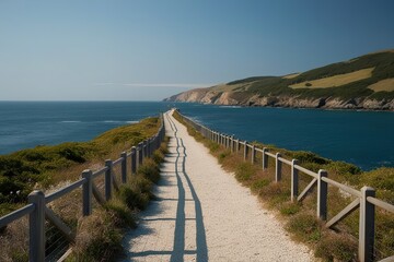Obraz premium Solitary Passageway: A Dreamy Coastal Pathway for Exploration and Tranquility
