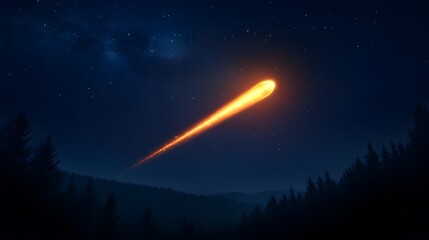 Fototapeta premium Fiery Meteor Streaking Across Night Sky Over Forest