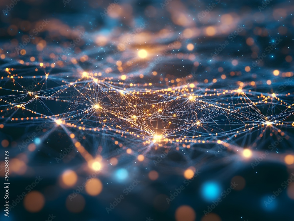 Poster ethereal neural network a shimmering lattice of iridescent filaments and radiant data points