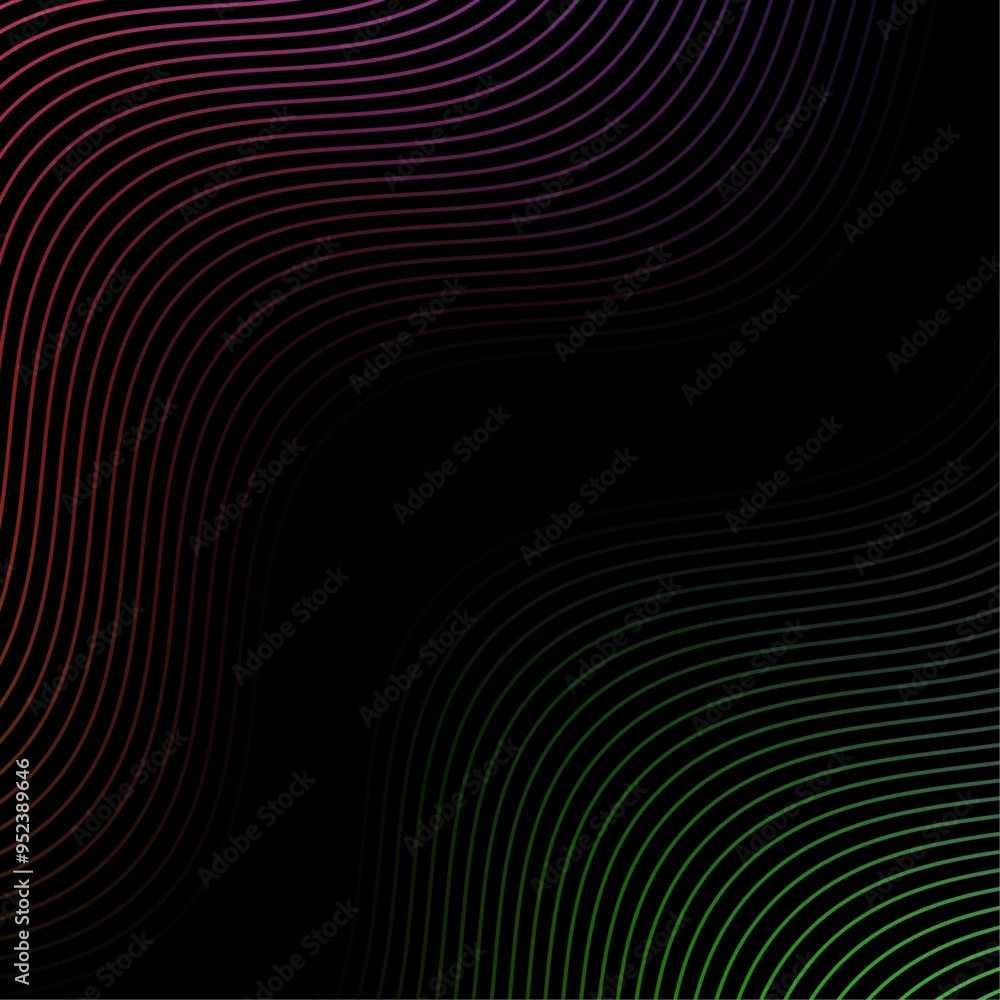 Wall mural Abstract background with lines. Vector banner with waves. Background for poster, card, brochure, booklet, flyer. Geometric element for design isolated on black. Colorful and black gradient