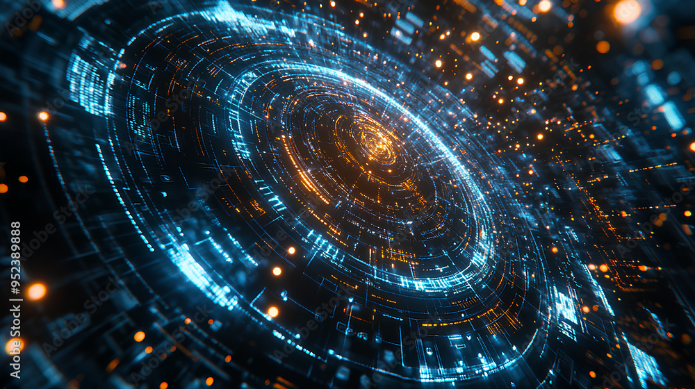 Poster futuristic hud displaying a 3d object with a high-tech holographic interface of glowing fractal part