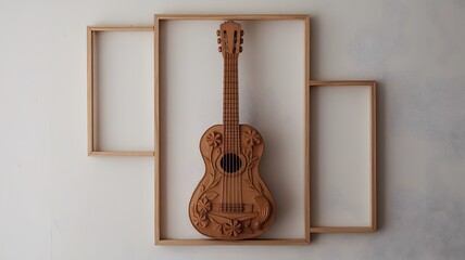 Naklejka premium Spanish Flamenco Guitar Relief: Hand-Carved Wood Art Embodies Heritage
