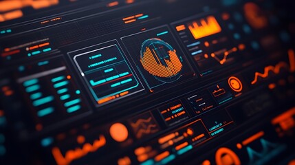 Obraz premium Futuristic Tech Interface with Orange and Blue Glowing Lights