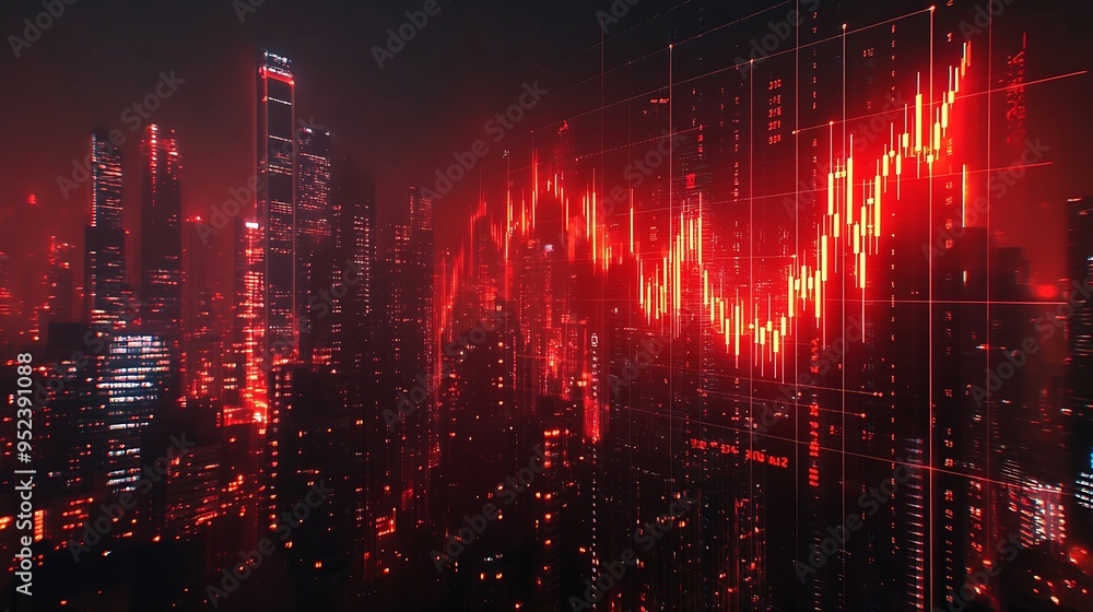 Fototapete investing and real estate market crash concept with falling down digital financial chart candlestick