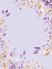 Obraz premium Elegant floral border design featuring purple and gold foliage on a soft lavender background.