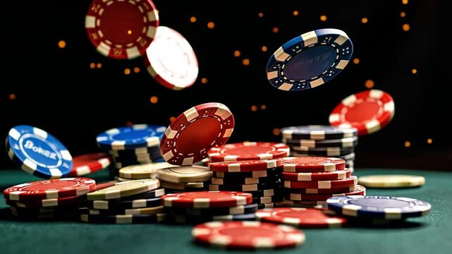 A stack of poker chips that launches itself into the air from the table