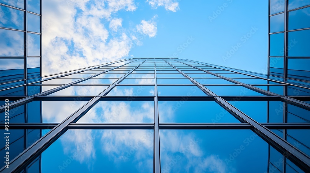 Poster the blue sky frame above the building is viewed from a low angle : generative ai