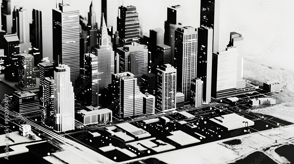 Poster glowing digital twin of futuristic metropolis with intricate 3d architecture and infrastructure syst