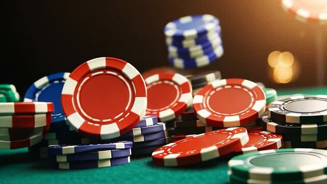 A stack of poker chips that launches itself into the air from the table