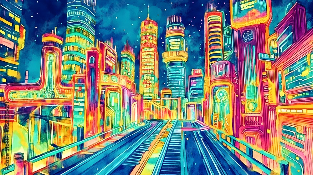 Poster glowing ai powered digital twin of a futuristic cityscape with dynamic lighting and data visualizati