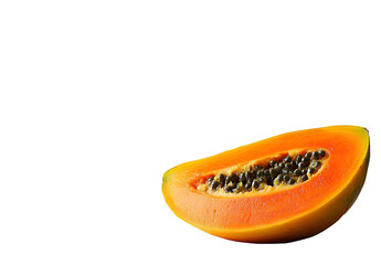A vibrant slice of ripe papaya showcasing its rich orange flesh and black seeds, perfect for culinary and health-related themes.