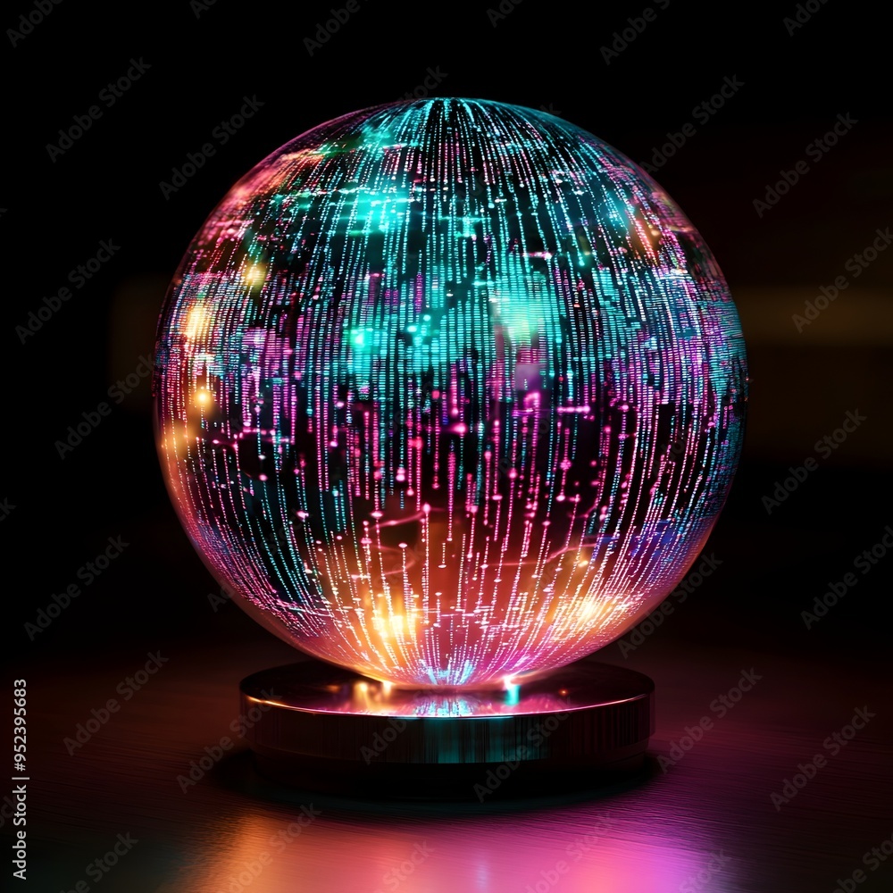 Poster glowing ai powered predictive holographic sphere representing global forecasting and analysis