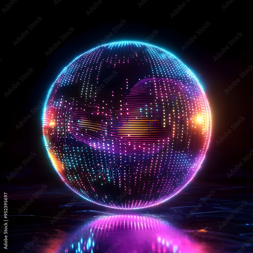 Poster glowing ai powered holographic sphere for global forecasting and analysis