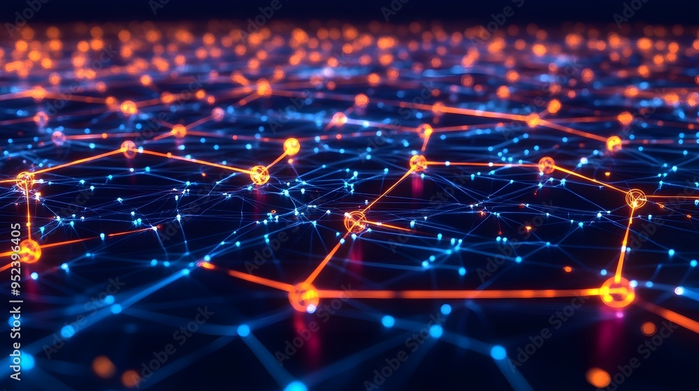 Poster glowing ai powered digital network with interconnected nodes symbolizing technological connectivity