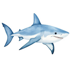 Fototapeta premium shark watercolor clipart, perfect for nursery, isolated on white background