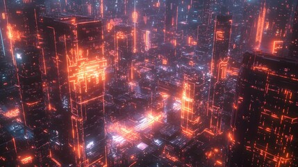 Glowing Cyberpunk Inspired Digital Network with Interconnected Nodes