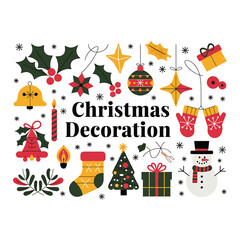 Christmas decoration elements Vector illustration design. Christmas ornaments design in doodle style.