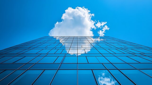 blue building with a blue sky and little cloud above it : Generative AI