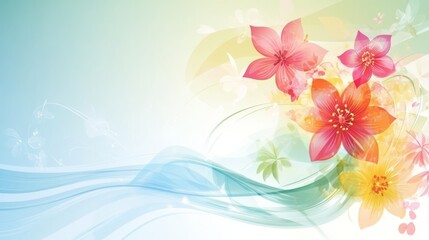 Obraz premium Floral Abstract Background with Wavy Lines and Watercolor Flowers
