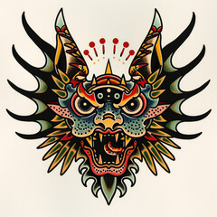 Skinwalker head very simple traditional tattoo flash styles illustration