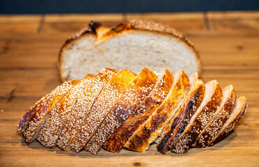 Freshly baked bread sliced