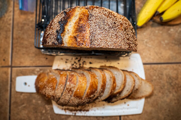 Freshly Sliced Artisan Sesame Bread with Golden Crust