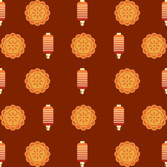 Chinese Moon Festival. design with rabbits, lanterns, mooncake seamless