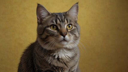 Close-up Portrait of a Tabby Cat with Yellow Eyes