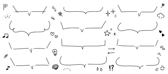 手書き吹き出しと漫符あしらい矢印セット pop広告用