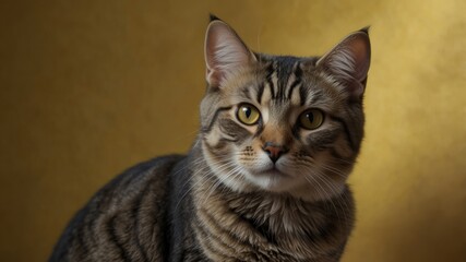 Portrait of a Tabby Cat with Yellow Eyes