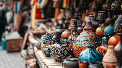 Obraz premium Vibrant Global Marketplace with Diverse Cultural Products and Handcrafted Artisanal Items